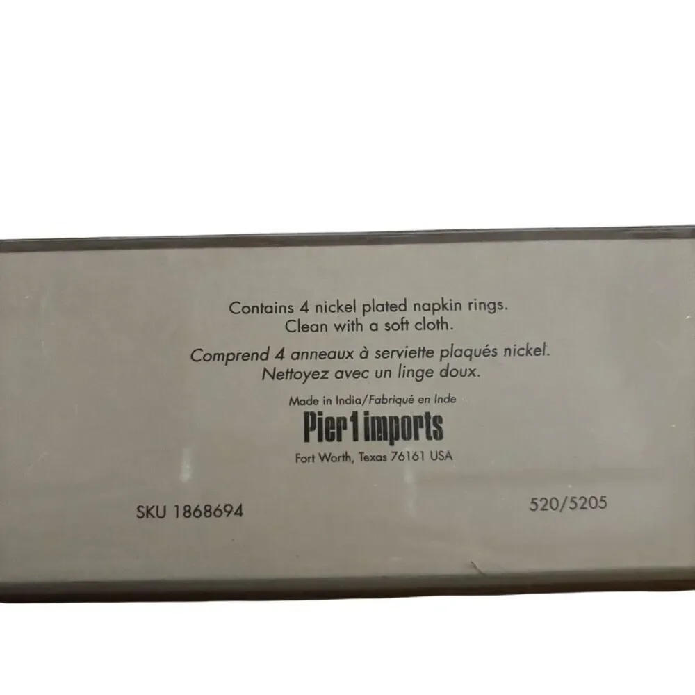 Pier 1 Imports 4 Nickel Plated Elephant Shaped Napkin Rings